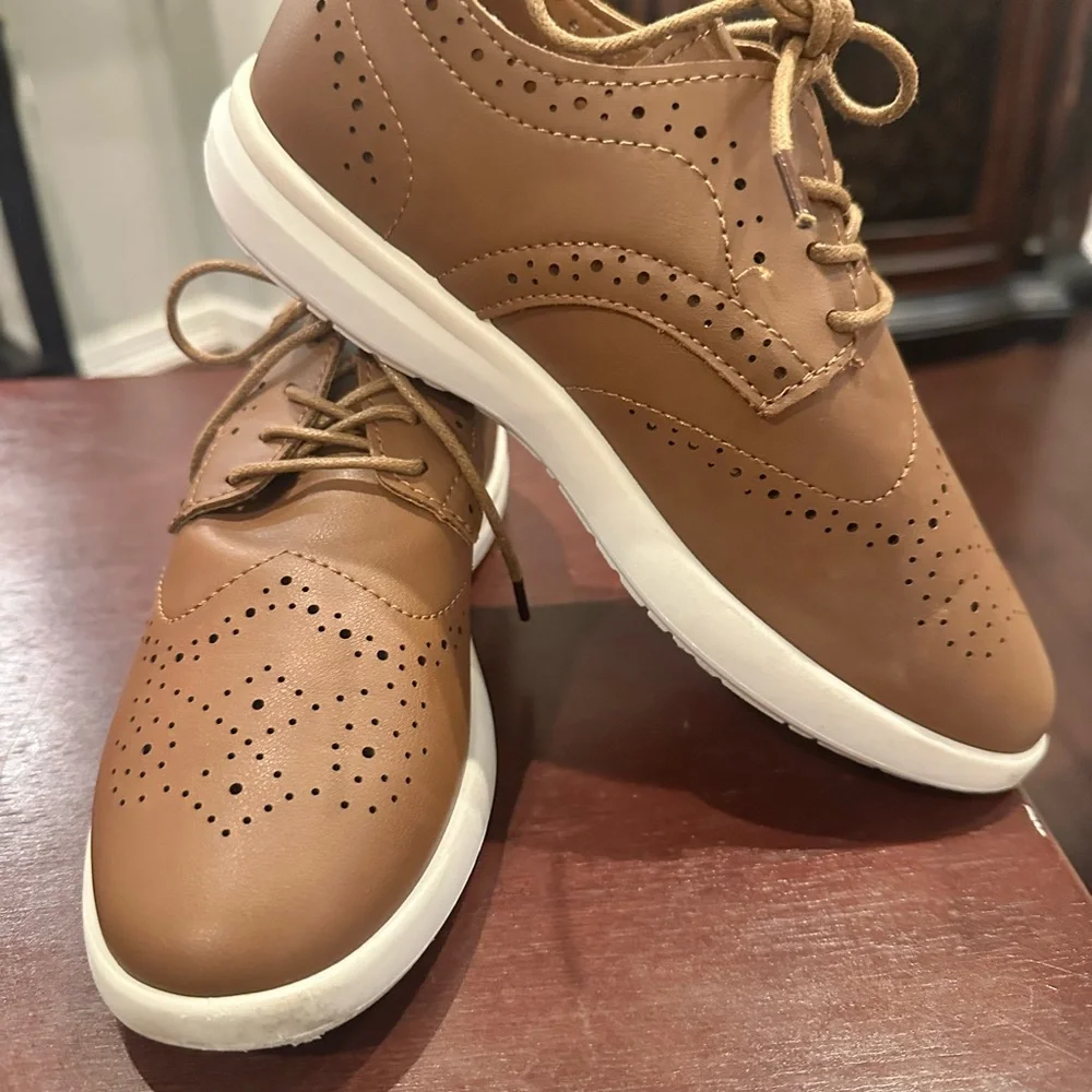 Steve Madden Boys BJAMES Cognac Wingtip Oxford Dress Shoes Size 3